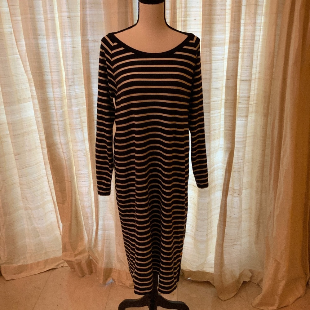Blue and white striped dress